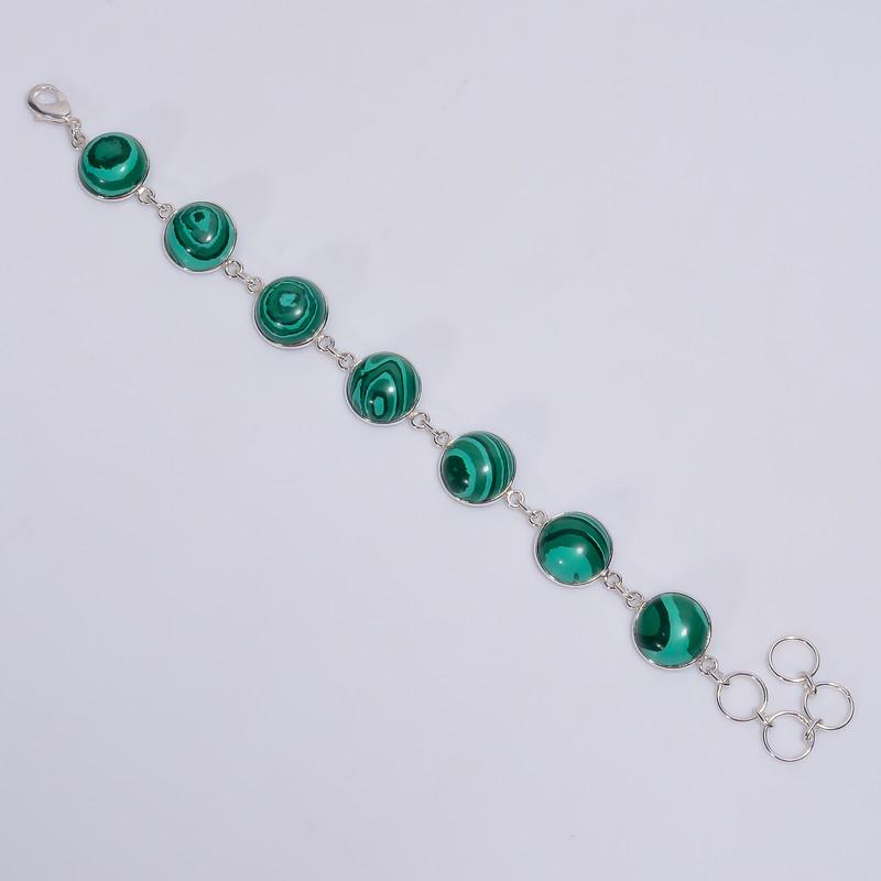 

Dazzling Top Grade Qualite 100% Natural Malachite Round Shape Ethnic Style Handmade Jewelry 925 Steling Silver Bracelet 6-7.5 WSJ-4638 6-7.5 зелений