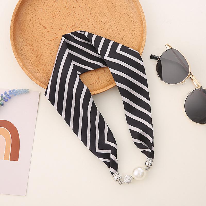 Korean Style Silk Scarf Necklace: Pearl Pendant, Magnetic Clasp, Women's Thin Choker