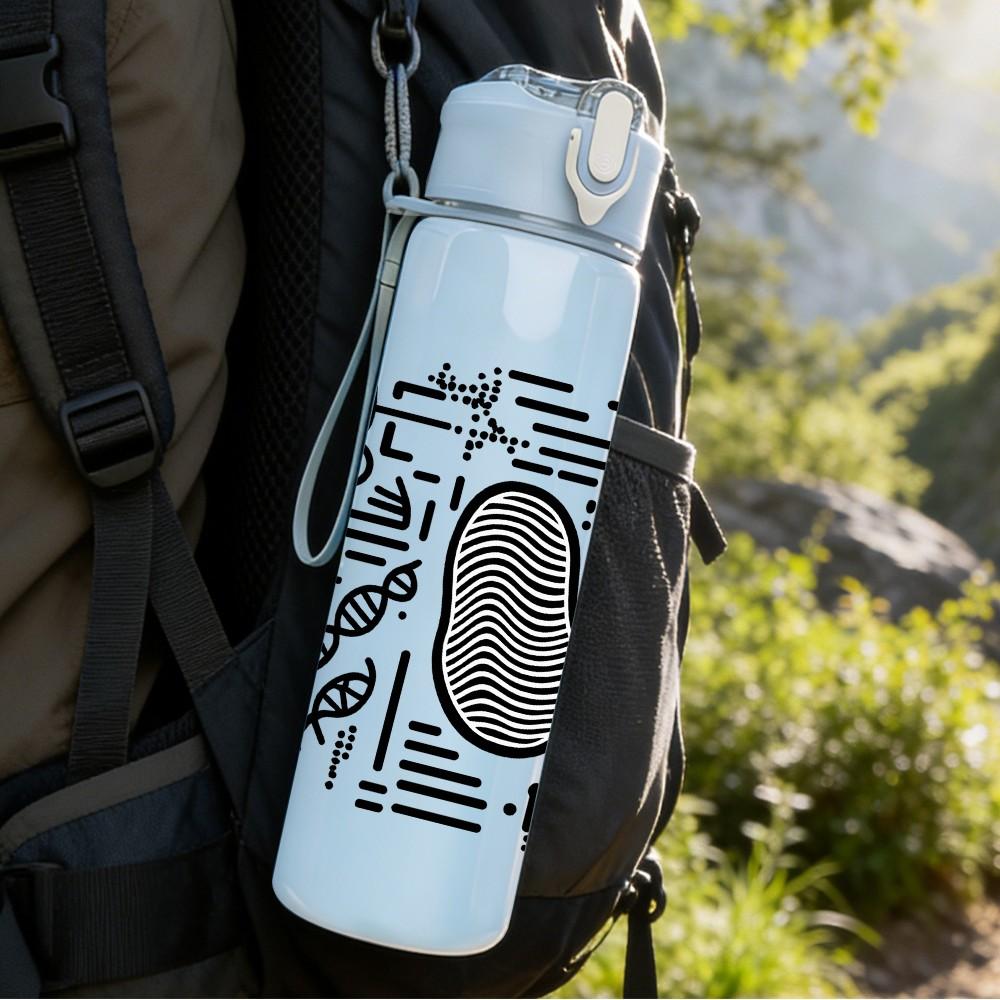 1PC Magnifying Glass Search Pattern Print 750ml Color Plastic Sports Water Bottle Leakproof Flip Straw Lid Suitable for Sports Office Home Use