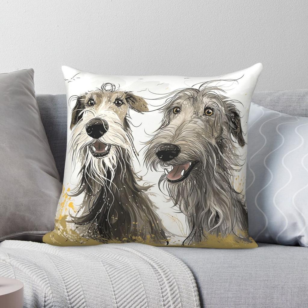 Happy Scottish Deerhound Square Pillowcase Polyester Linen Velvet Pattern Zip Decor Pillow Case Room Cushion Cover x