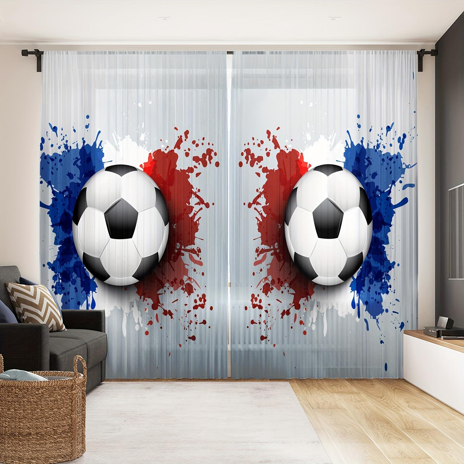 2 Stück Polyester Fenstervorhang Fußballverein Stangentasche Sportort Vorhang Schlafzimmer Dekoration Wanddekoration Wohnzimmer Zuhause 2x60Wx50H(CM)&Grommet Top