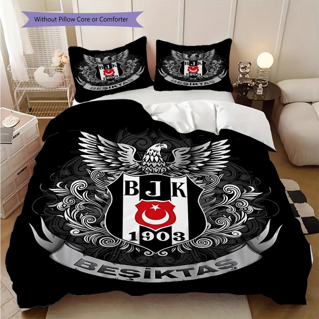Besiktas logotyp Mönster Sängkläder Täcke Set Påslakan Örngott Heminredning Födelsedagspresent (1 * påslakan + 2 * örngott, utan kärna)