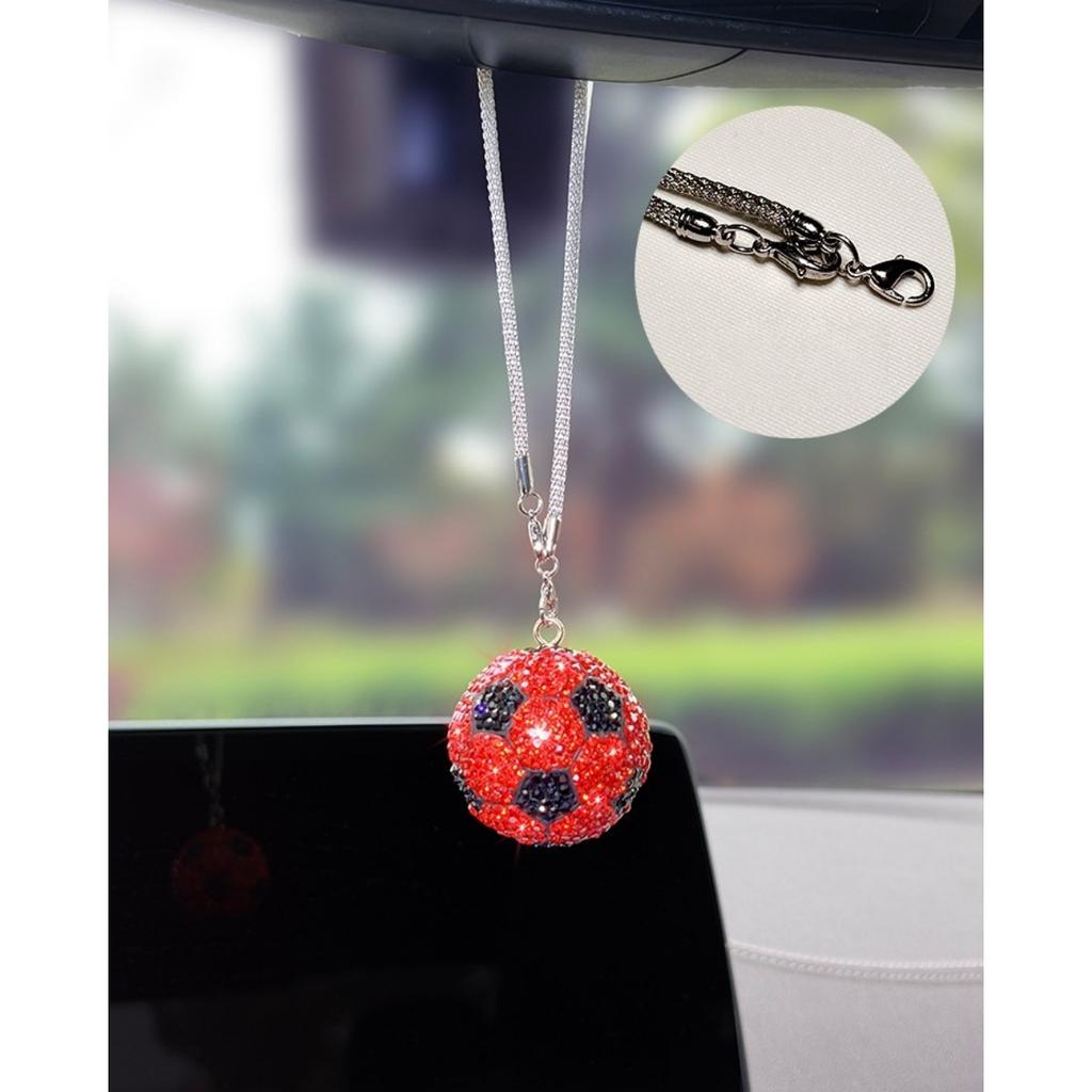 1x Bling Rhinestone Football Car Pendant, Crystal Soccer Rearview Mirror Hanging Ornament,6 Colors