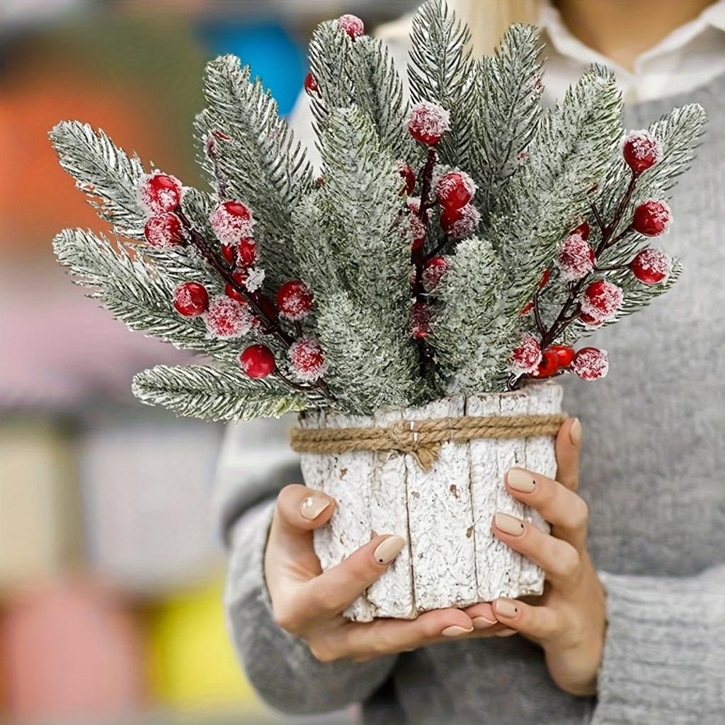 12pcs Christmas Artificial Cedar Branches And Artificial Red Plum Branches Holly Berry Set, for Holiday Wreaths, Tree Decoration