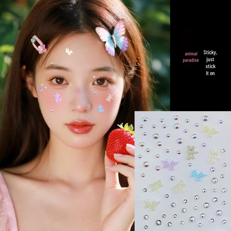 Blue Star Diamond Face Stickers: Adhesive Rhinestone Designs for Tear Eye Makeup, Perfect for Music Festivals.