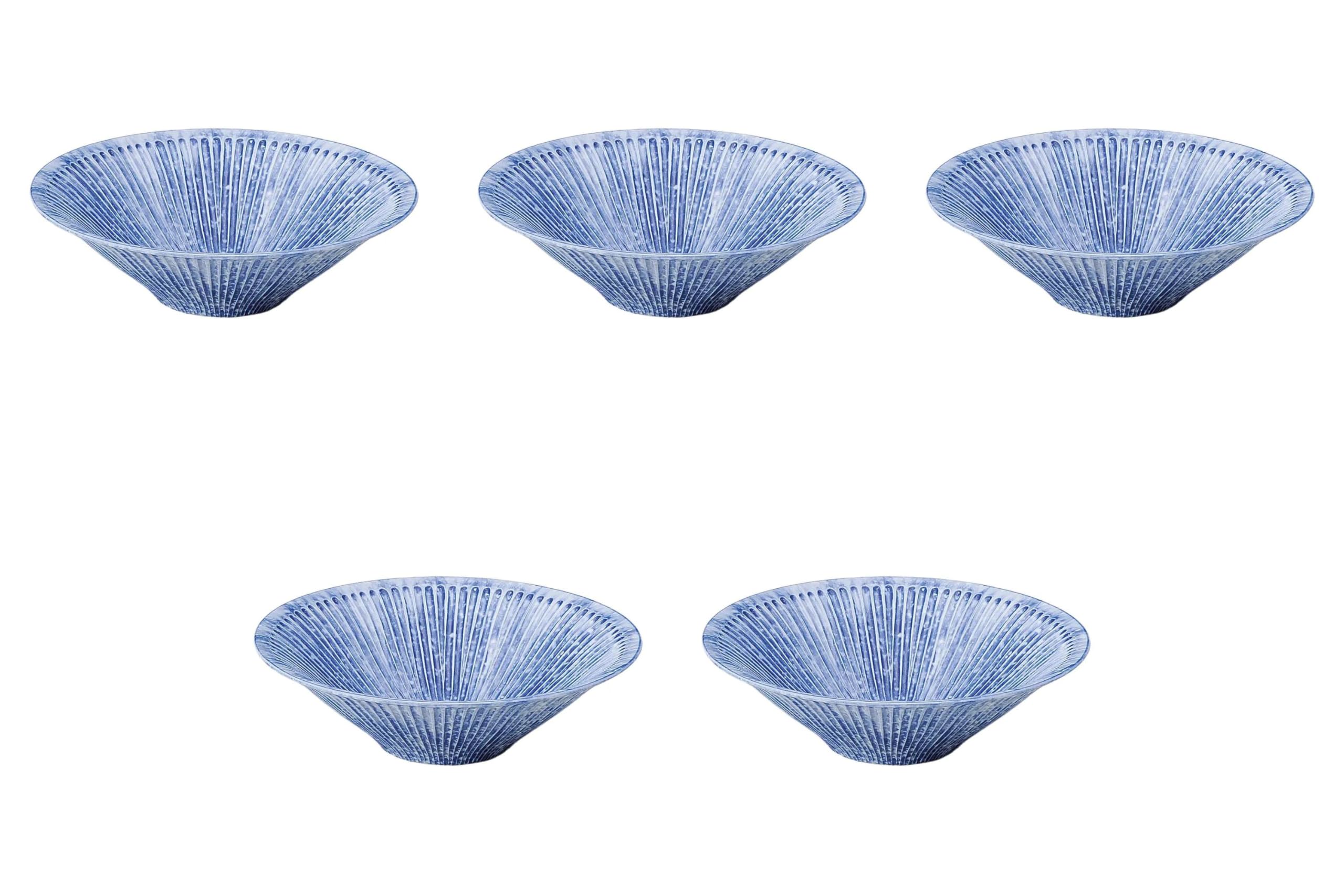 

Set of 5 Indigo Blue Shinogi Carved Mukiage x Serving Bowl Setomonohonpo 6.3 [19 5.5 cm] (Medium)