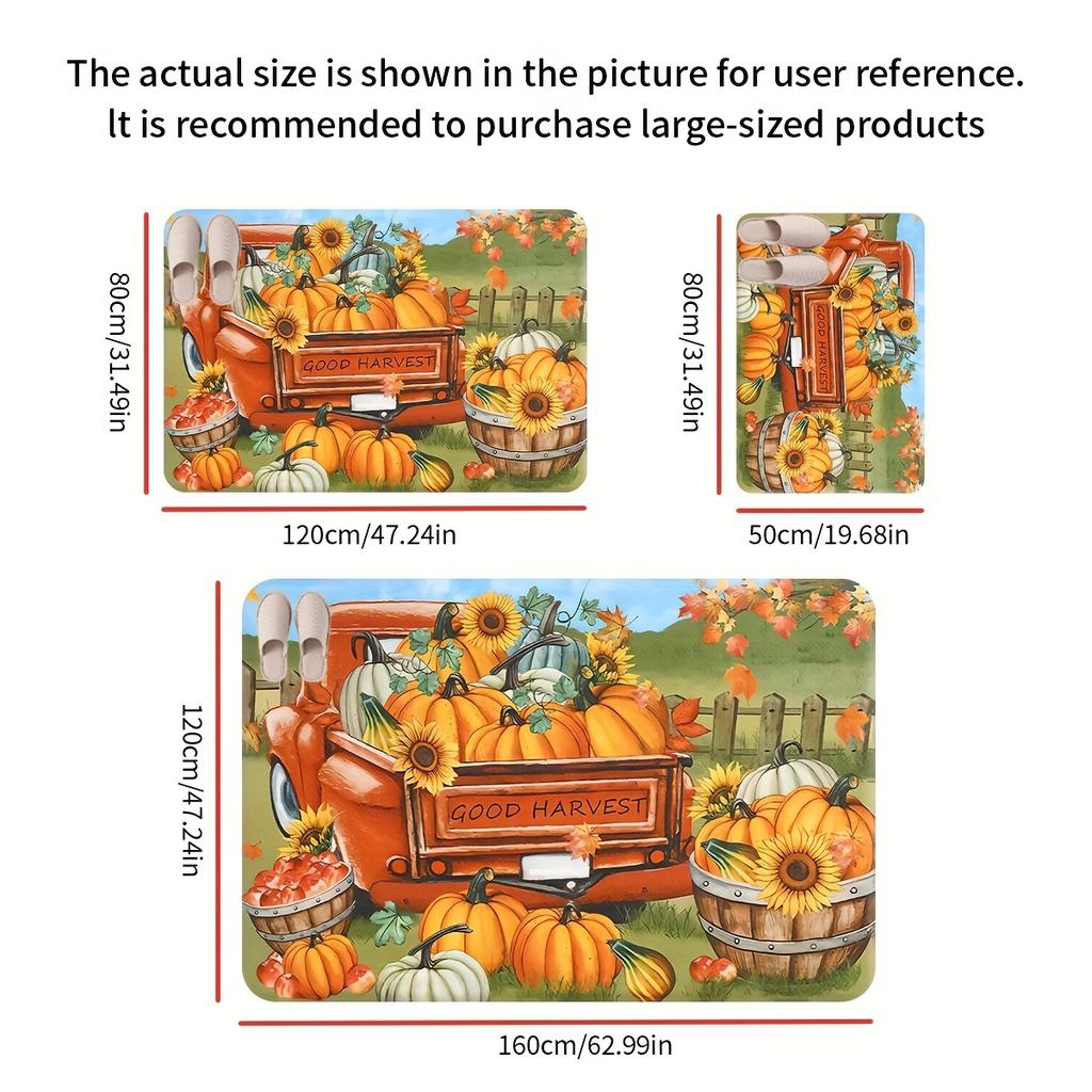 1pc Autumn Harvest Door Mat - Non-Slip, Absorbent, Machine Washable Polyester Mat with Vibrant Pumpkin and Sunflower Design, Per