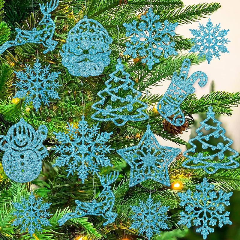 20Pcs Christmas Tree Decoration Hanging Ornaments Tree Snowman Reindeer Santa Snowflake Ornaments for New Year Winter Party