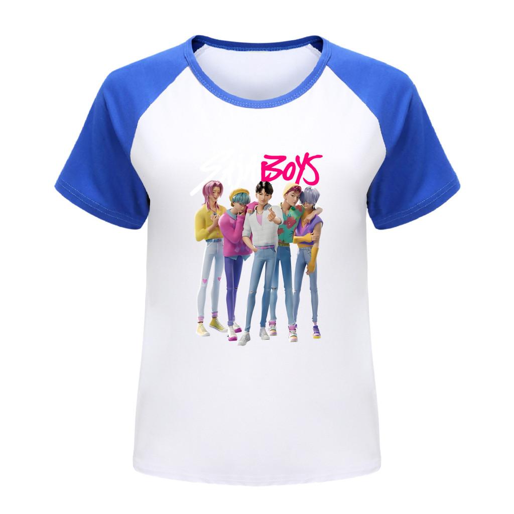 4986 Kids Girls Sajaboys Rumi Zoey Mira Print Raglan Short Sleeves T-Shirt