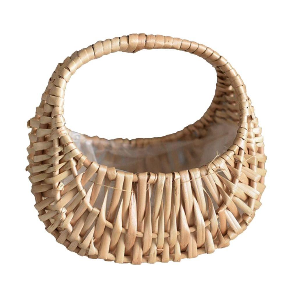 

Плетеная корзина из ивовой лозы, полумесяц, для хранения, с ручкой, прочная, маленькая корзина для цветов, корзина для цветов, контейнер для пикника жёлтый