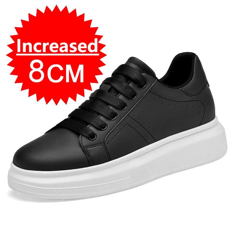 Hoge Kwaliteit Leren Schoenen voor Mannen met Hoogteverhoging 6cm/8cm/10cm Optioneel Onzichtbare Hoogteverhogende Mode Witte Sportschoenen