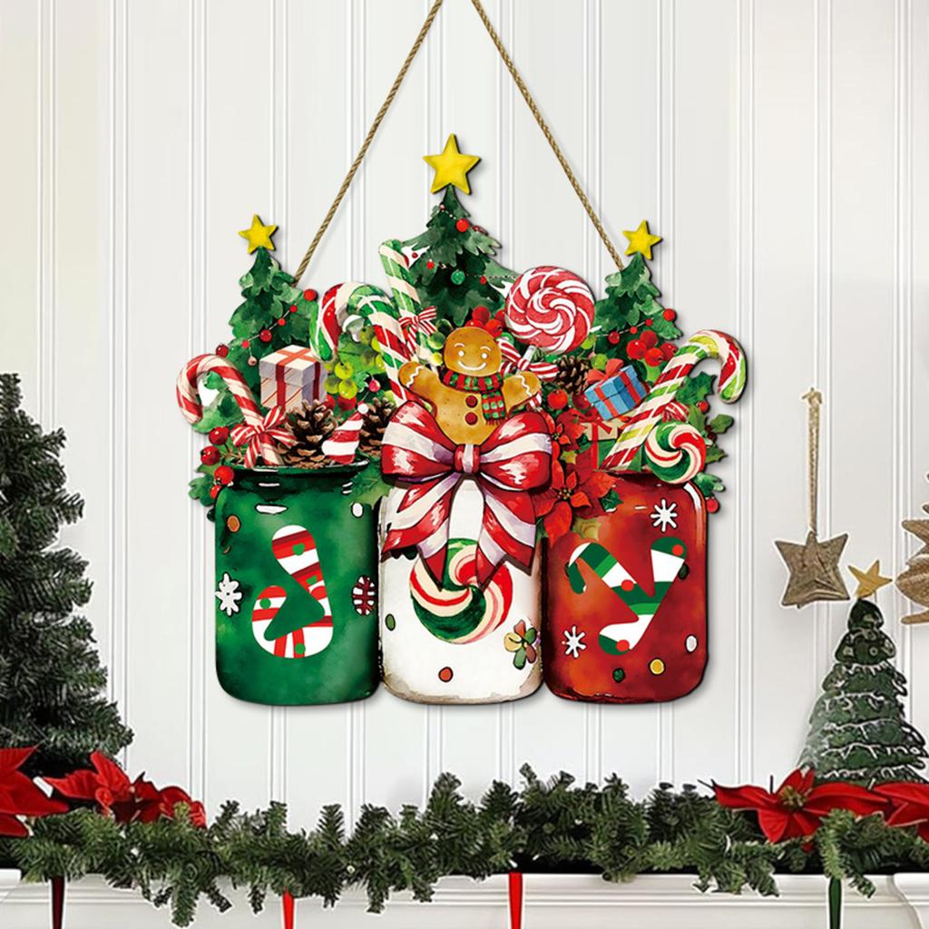 Christmas Door Hanging Wooden Christmas American Welcome Doorplate Wreath Pendant Hanging Decoration Sign Wall Decoration