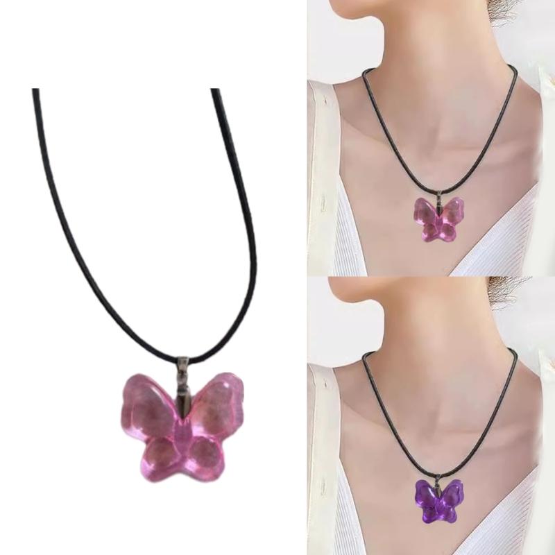 Resin Butterfly Choker Necklace Simple Pendant Clavicle Chain Party Jewelry for Girls Women Temperament Collarbone Chain