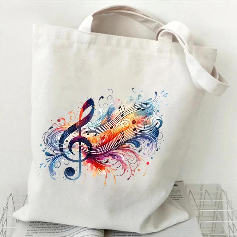 Women Handbags Music Notation Canvas Bag For Teen Fashion Design Side Bag Funny Watercolor Music Note Shoulder Bag For Ladies