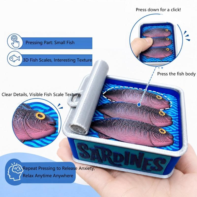 Mini Sardine Tin Fidgety Clicking Toy, Novelty Press‑to‑Clicking Anxiety Relief Toy, Portable Backpack Keychain Pendant for Daily Play