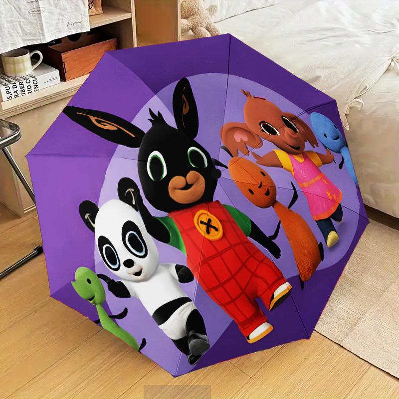 rabbit Bing Friends Garden Party Automatic Folding Umbrella - 8-Rib Travel Umbrella with Auto Open/Close & Portable Gifts for holidays or birthdays