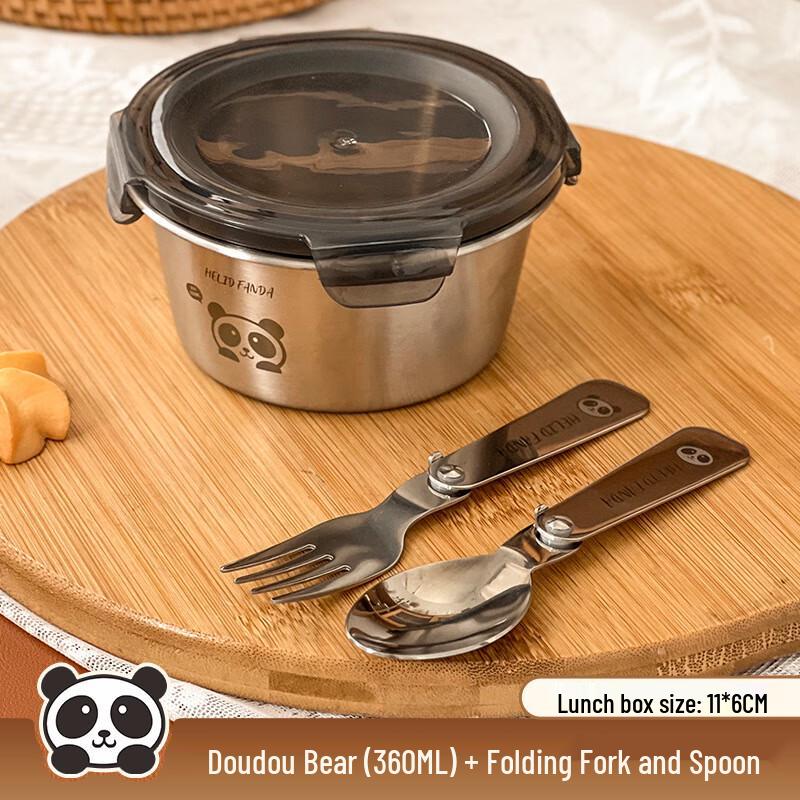 CH304 Stainless Steel Bento Lunch Box 350ML with Folding Fork Spoon