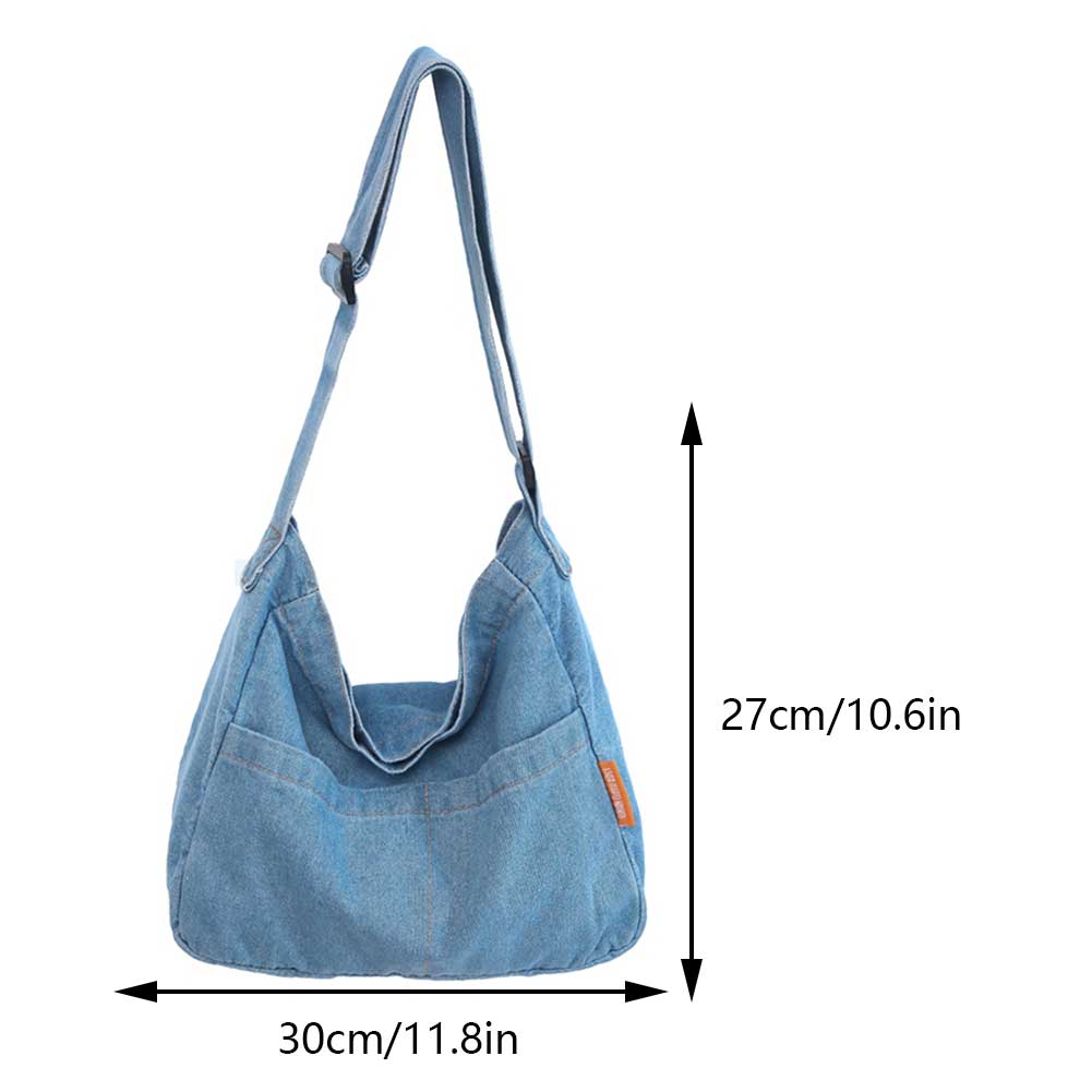Damen Jeans Umhängetasche Große Kapazität Schultertasche Verstellbarer Riemen Vintage Umhängetasche Mehrere Fächer Lässige Messenger Bags