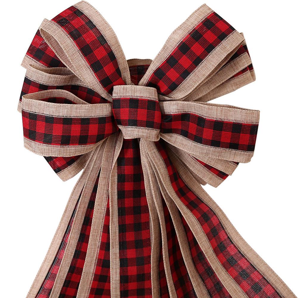 Beautiful 120cm Red And Black Buffalo Check Christmas Bow Decorative Tree Topper