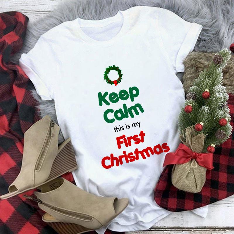 Women's Crew Neck Short Sleeve Graphic Print Christmas T-Shirts Loose Fit Casual Tees