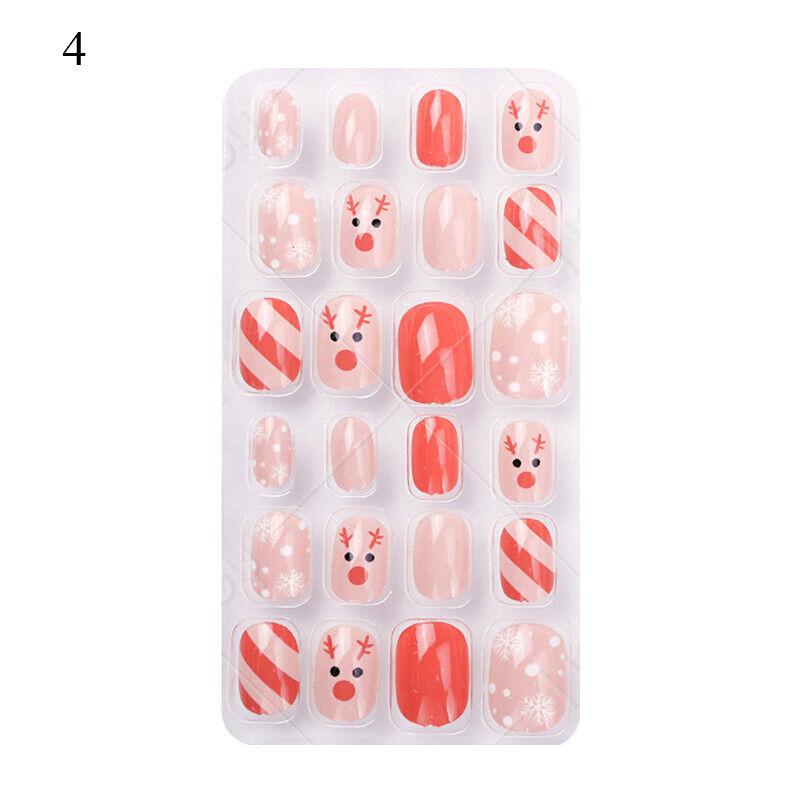 

24 ШТ. Дитячі різдвяні накладні нігті Прес на повне покриття Наклейка на накладні тіпси *