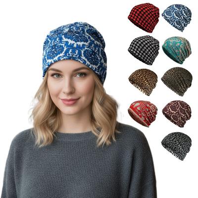 Chapeau Pull Couleurs Contrastées Imprimé Carreaux Multifonctionnel Décontracté Chapeau Écharpe Pull Garder au Chaud Chapeau en Polaire pour Femme