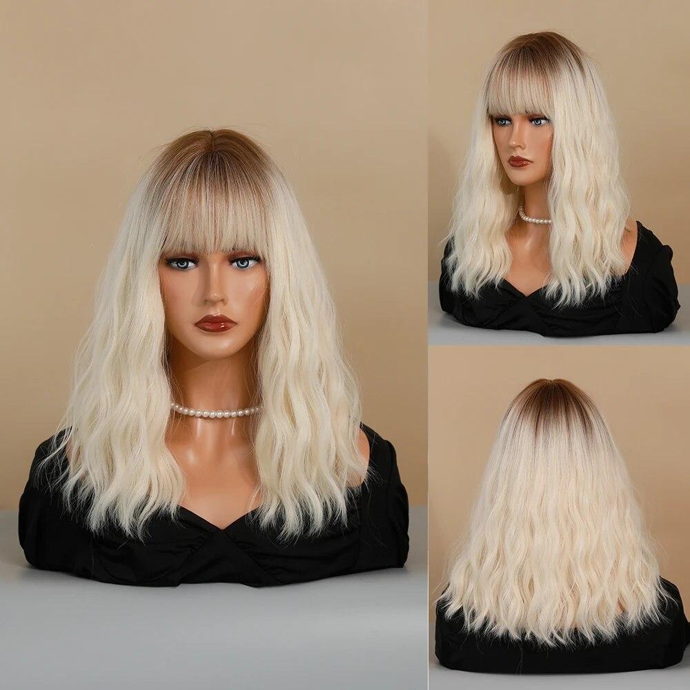 Perucă verde pentru femei Perucă de păr sintetic Bob până la umăr Perucă ondulată Cosplay Party Perucă de Halloween pentru femeie cu păr fals