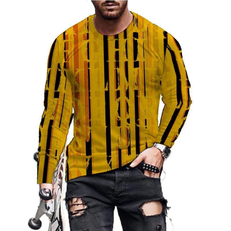 Long Sleeve Striped Men's Fashion T-Shirts Loose Casual Oversize Breathable Tops 3D Printed Letters Street Hip Hop Male Top Tee
