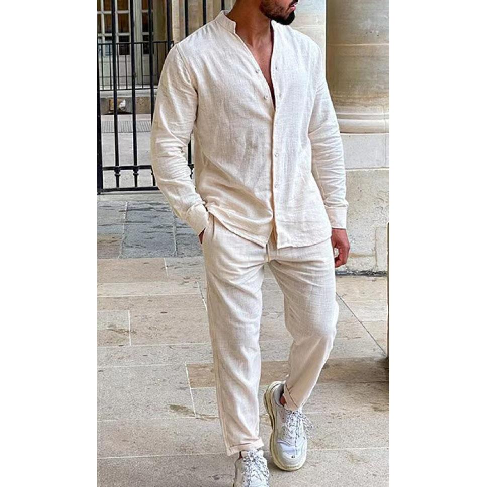Set Camicia a Maniche Lunghe Casual e Pantaloni Uomo Top Monocolore Magliette da Tempo Tute Sportive alla Moda Uomo Taglie Forti