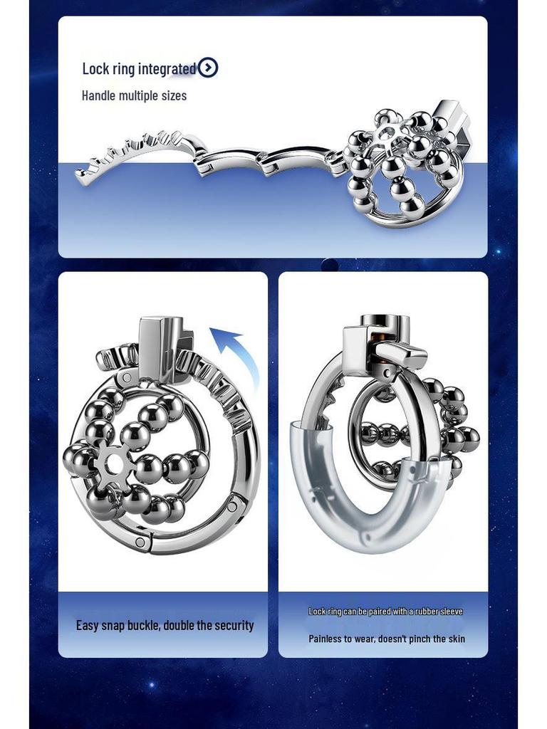 Adjustable Steel Male Chastity Cage with Metal Lock & Bondage Ring