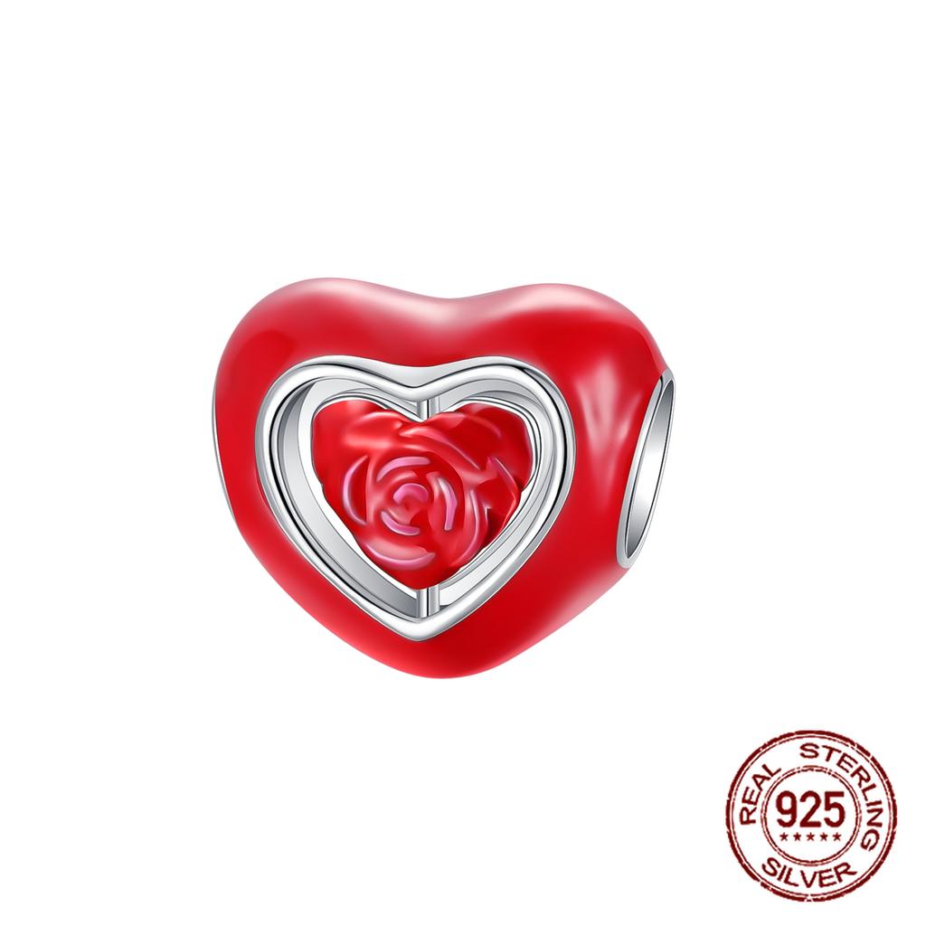 Red Color Series Charms Beads Copper Blood Heart Love Car Strawberry Fruit Dangle Fit Original Bangle Bracelet Diy Jewelry