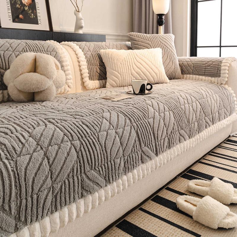 Thickened Sofa Cover Fabric Plush New Anti Slip and Cat Scratch Milk Oil Style Sofa Cushion Cover for Autumn and Winter Seasons