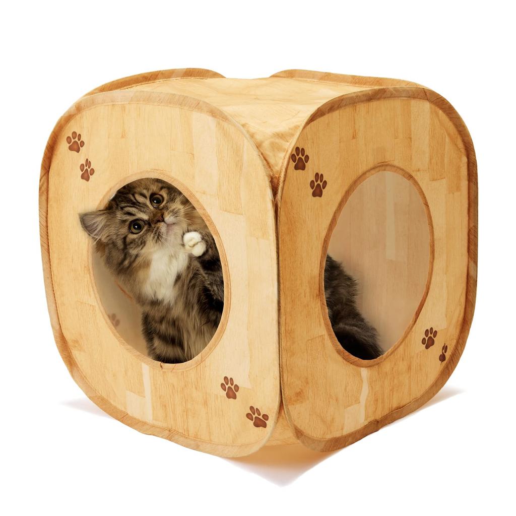 Nekoichi Cat Play Cube (Wood Grain Pattern)