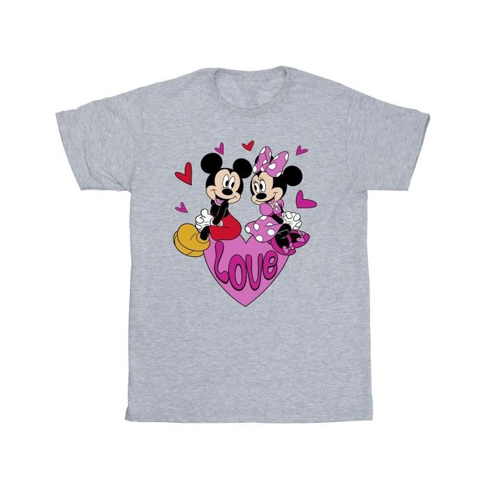 Disney Mens Love Hearts Mickey & Minnie Mouse T-Shirt