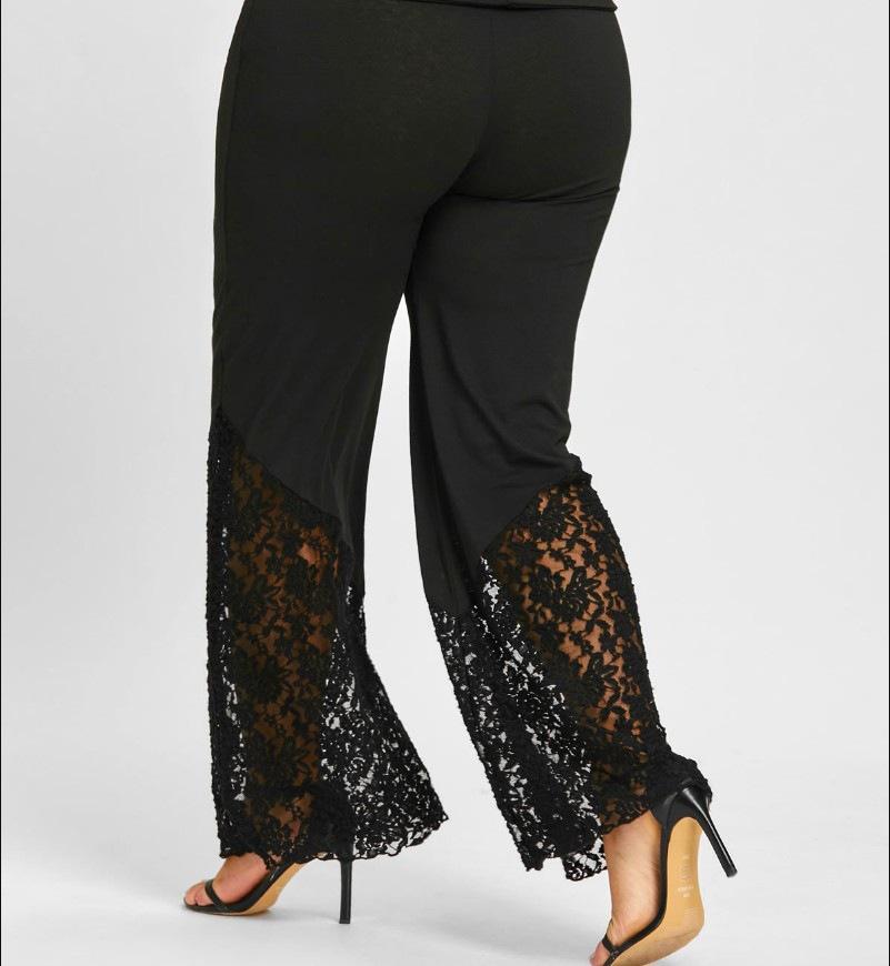 Plus Size Women Black Lace Pants Wide Leg Loose Sports Leggings