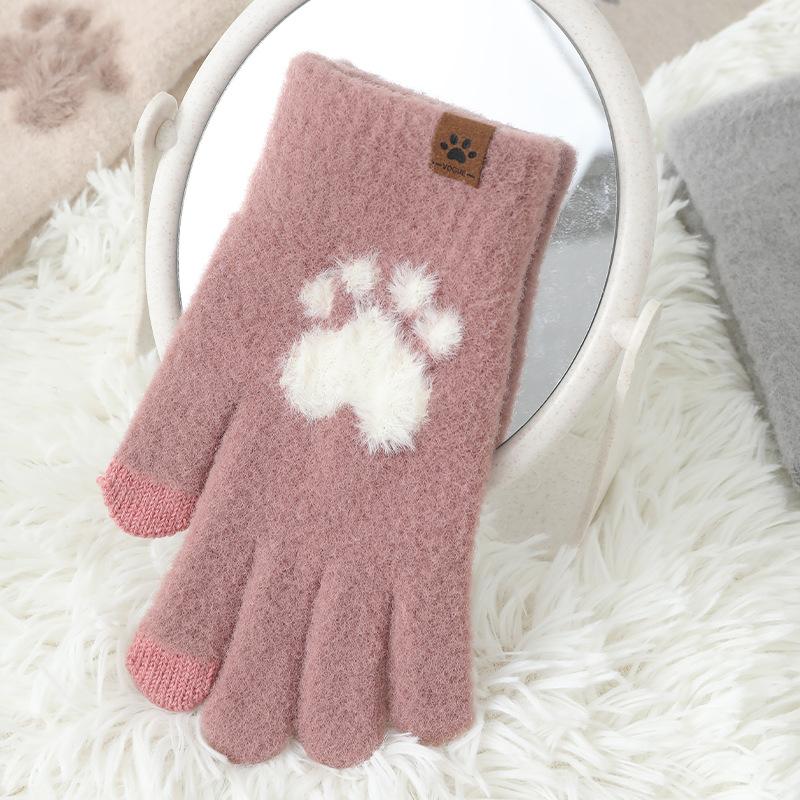 Gloves women's new winter thickened warm winter cute student cycling driving cold wool gloves