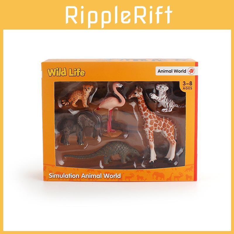 Wild Animal Pvc Figurine Collection Featuring Giraffe Tiger Elephant Flamingo For Kids Gift