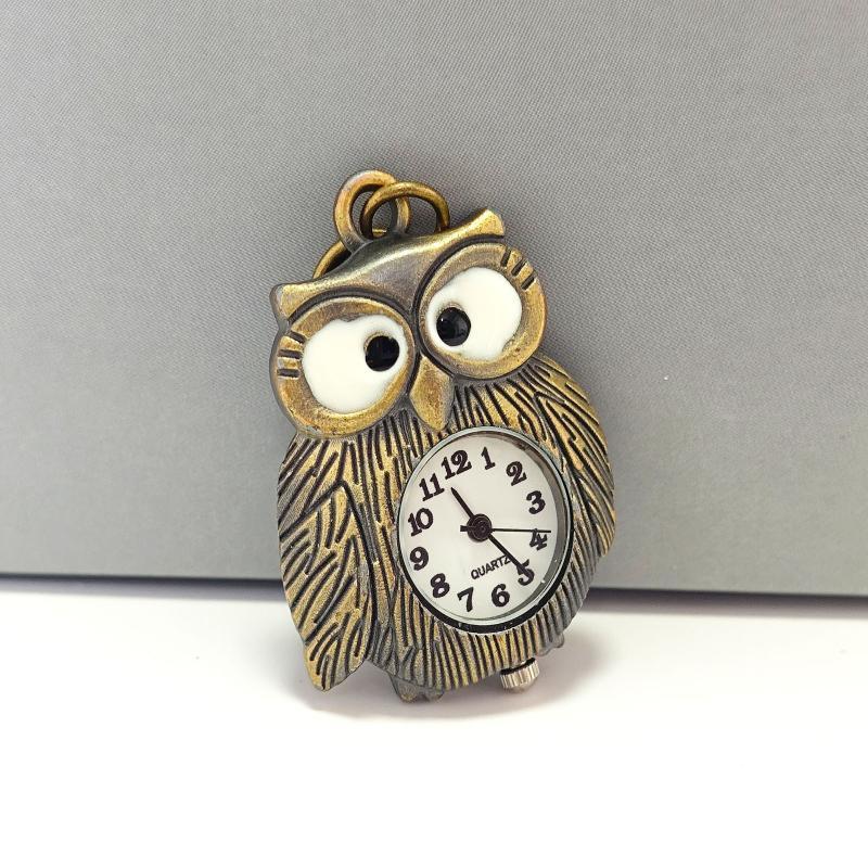 Cartoon Women's Man Owl Pocket Watch Cute Mini Antique Bronze Color Quartz Necklace Pocket Watch For Giving Family Birthday Gift