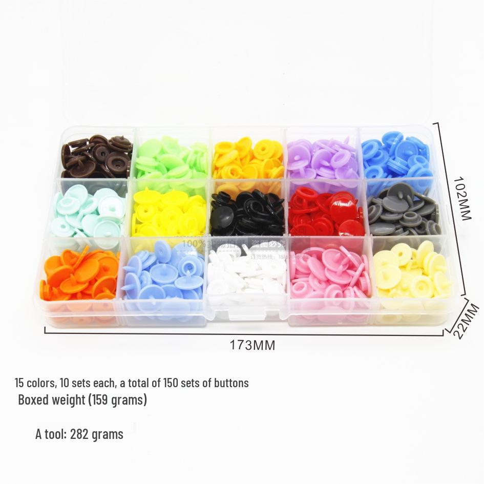 15-Color Resin Snap Fasteners & T5 Tool Set: Multicolored Plastic Buttons for Baby and Children Projects