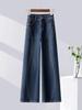 Women's Retro Blue Wide-Leg High-Waist Fleece-Lined Jeans: Autumn/Winter 2025 Collection