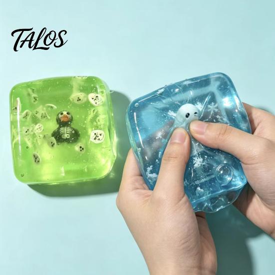 Anxiety Relief Ice Cube Toy Christmas Squeeze Toy, Stress Sensory for Halloween, Soft Clear Pinch