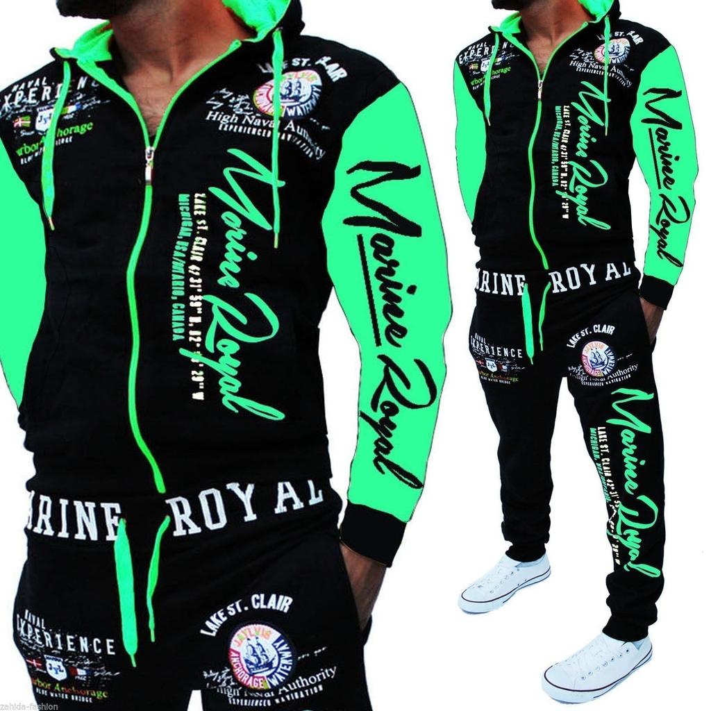 Mens Casual Cardigan Long Sleeved Hooded Sweater Youth Mens Set