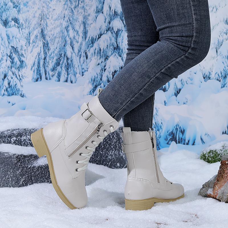 Snow boots winter new medium tube retro large size side zipper thick heel women's boots