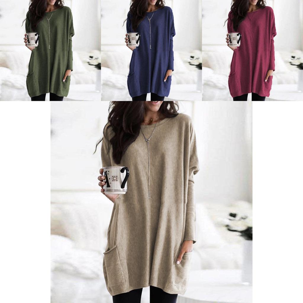 Elegant Women's Jumper Mini Dress Blouse In Vibrant Colors With Two Pockets