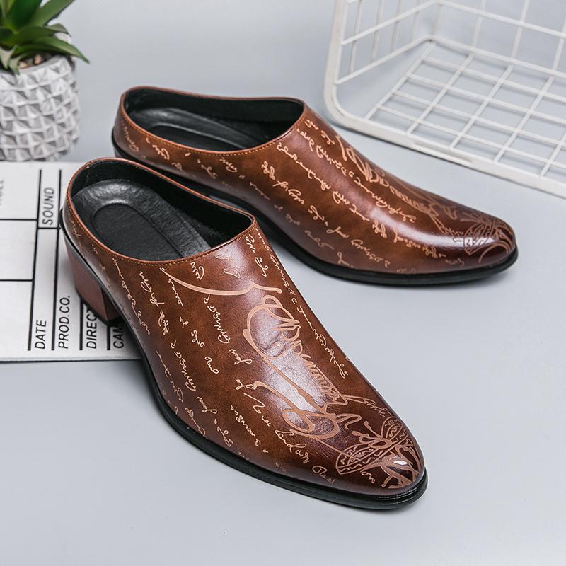 Fashion New Summer High Heel Mules Men Half Shoes For Man Leather Slippers Mens Casual Shoes Formal Loafers Dress Male Slides Sandals