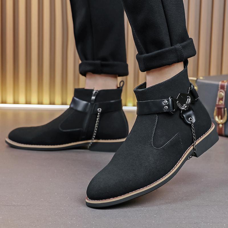 Fashion Men's Retro Classical Chelsea Boots Suede Leather Men Fashion Side Zipper Ankle Boots Casual Short Boots Handmade High-Top Shoes
