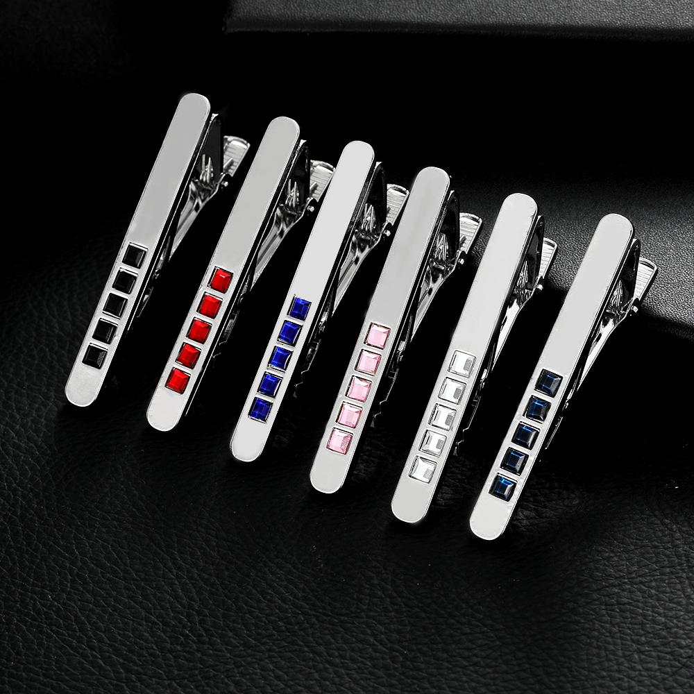 6Styles Funny Red Black Blue Pink Clear Crystal Paved Mens Tie Clip Classic Formal Party Anniversary Jewelry Accessories