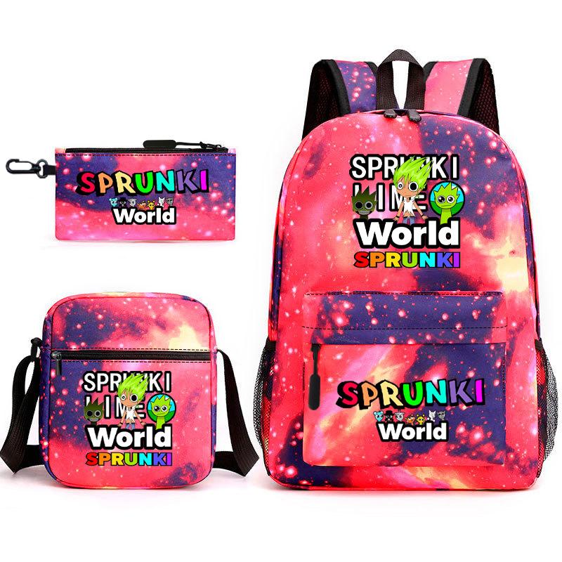 New rhythm box game merchandise primary school bag sprunki cartoon starry sky backpack 3-piece set D