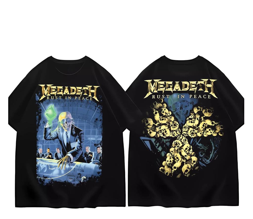 Megadeths Shirts Band Shirts for Men Vintage Heavy Metal Vintage Cotton T Shirt Round Collar Short Sleeve Gift Cloth Streetwear