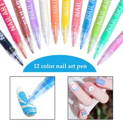 Yousheng 12Pcs Nail Art Pens Set 3D Nail Polish Pen Quick Drying Nail Point Graffiti Dotting Pen Nail Art Markers Drawing for Home Salon Manicure Tool